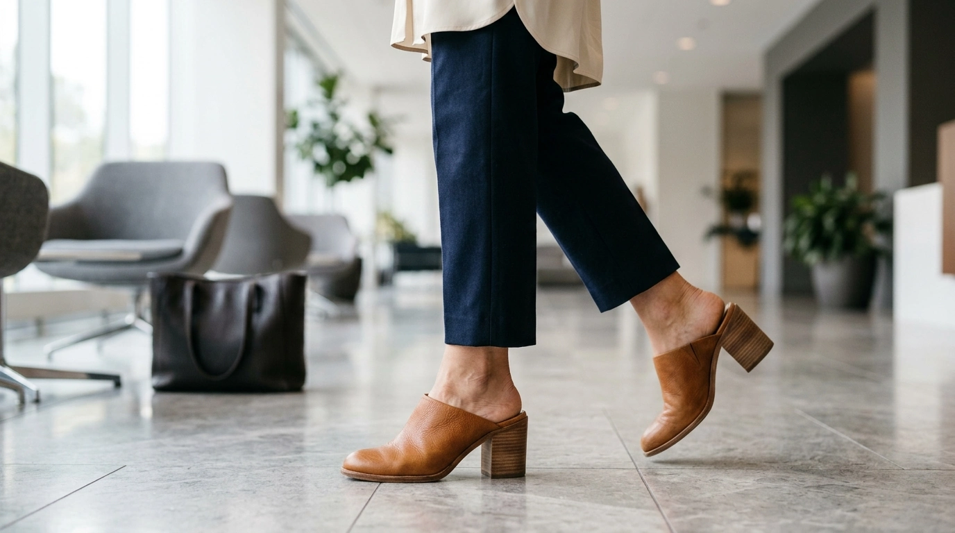 Genuine Leather Chunky Heel Mules: Easy Slip-On Style