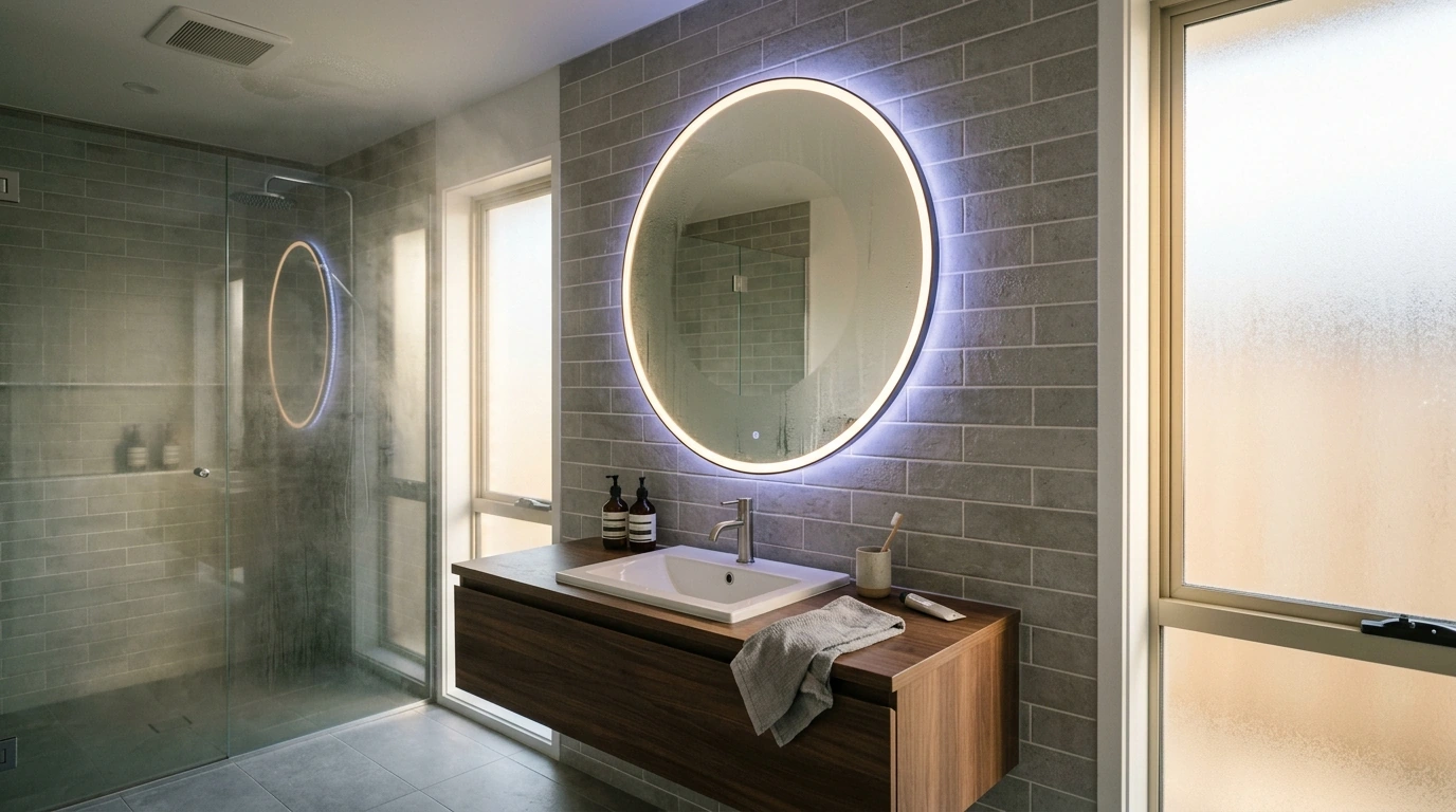 Large Round LED Mirror: RGB Color + Anti-Fog Guide