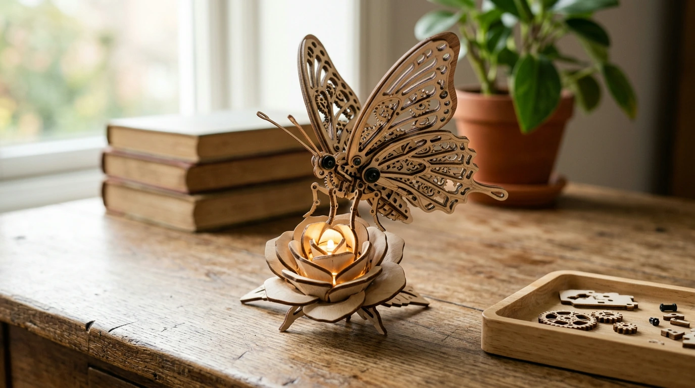 Mechanical Butterfly 3D Puzzle: Light-Up Rose & Wings