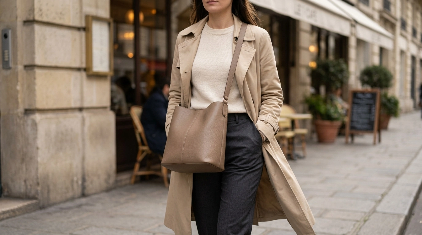 Split Leather Bucket Shoulder Bag: Polished Daily Style