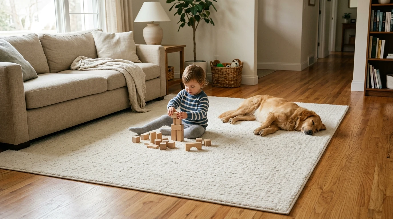 Washable Non-Slip Faux Wool Rug for Kids & Pets