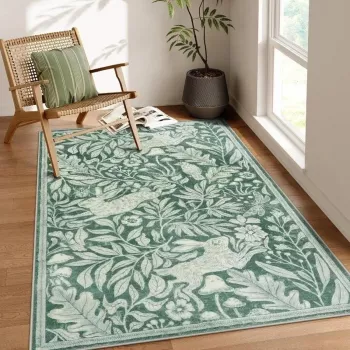 Vintage Green Washable Rug: Soft, Cozy & Easy-Care